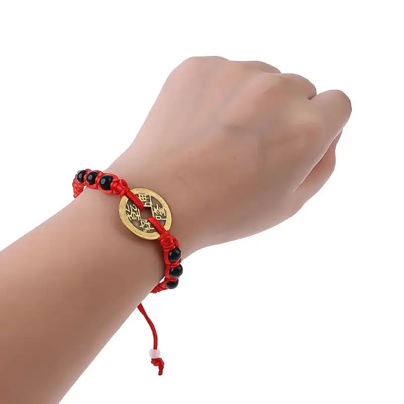 

Chinese Feng Shui Wealth Lucky Copper Coin Pendant Red String Bracelets Jewelry