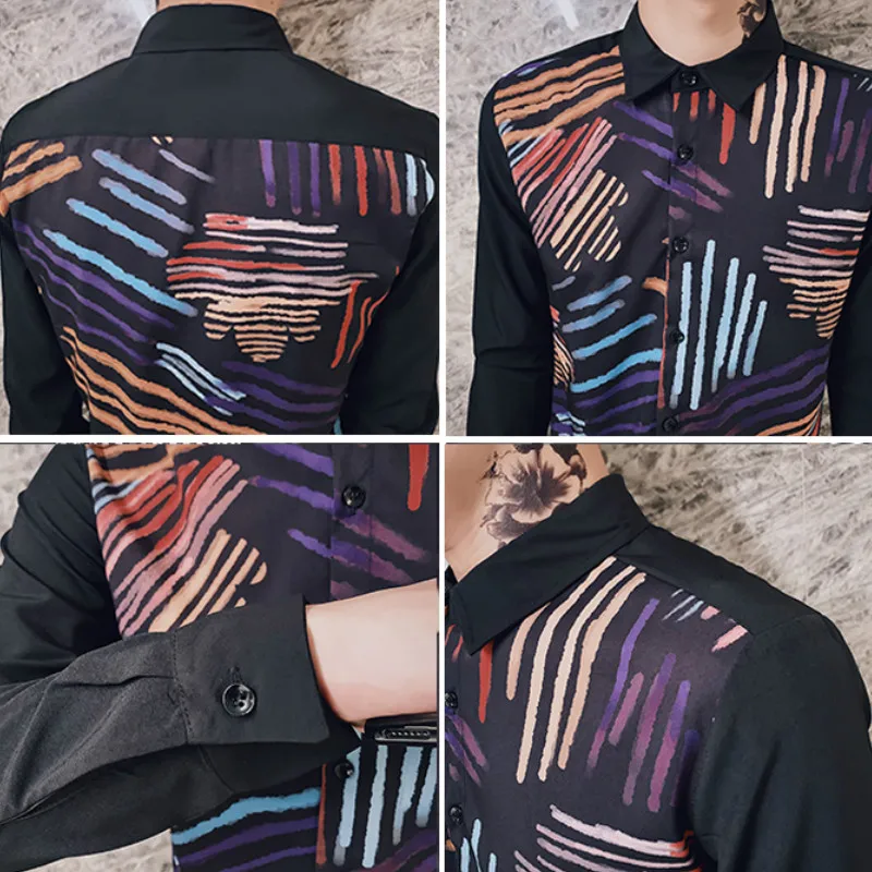 

Autumn Camisa 2021 Masculina Fashin Men Shirts Long Sleeve Streetwear Casual Shirt Social Party Nightclub Men Clothing