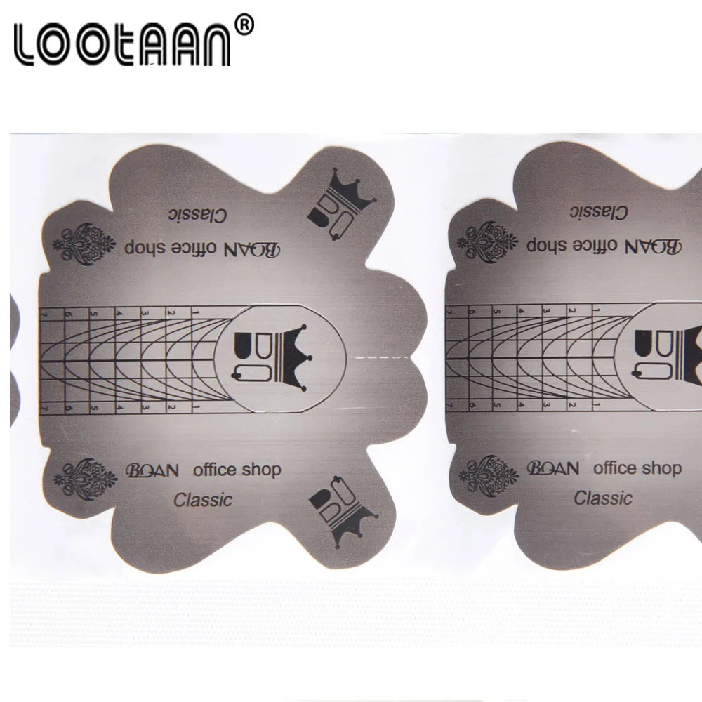 Lootaan серый, 500 шт./лот, толстые формы для ногтей, для акрилового УФ-геля, для наращивания наконечника, GuideSelf-клейкие формы, наклейки, инструменты для дизайна ногтей