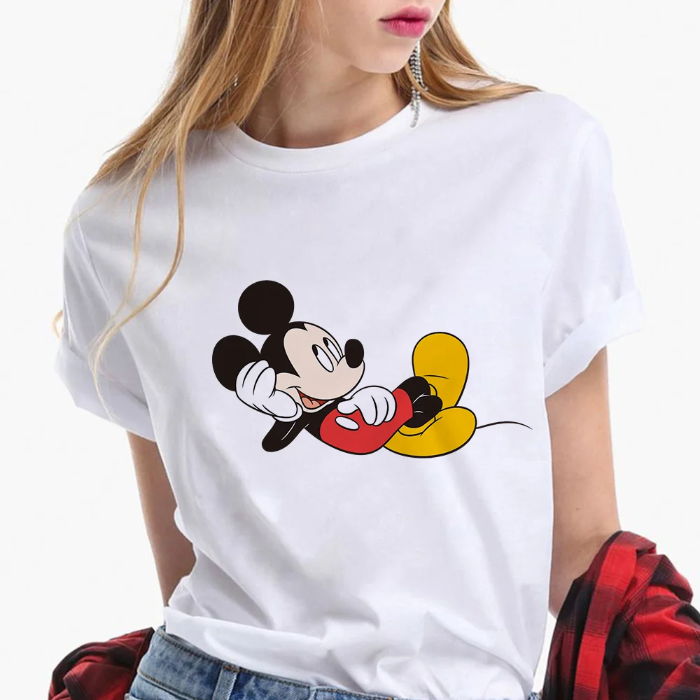 

On Sale Disney Elements Mickey Mouse Women T-shirts Round Neck Cartoon Female Tshirt Color Painting Summer Top Clothes Transport