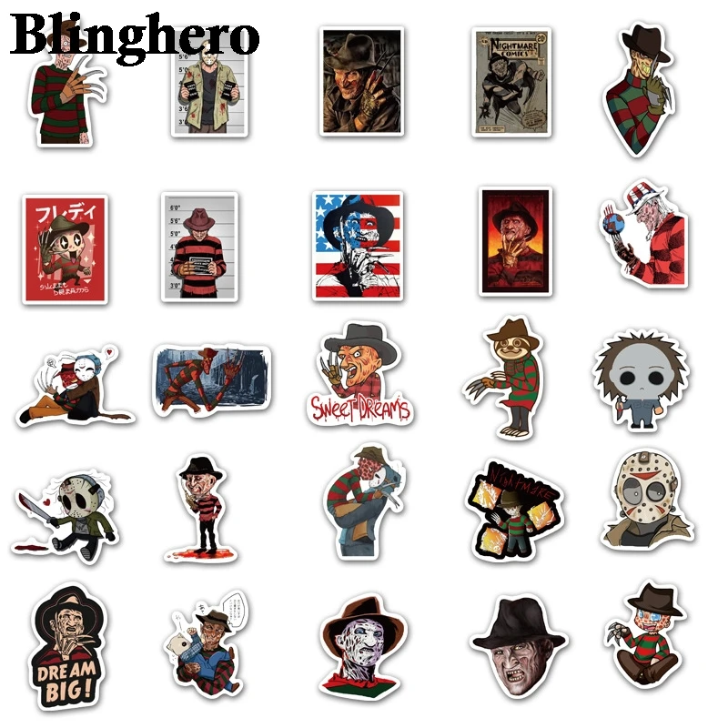 

CA1375 50pcs Horror Movie Character Ghost King Freddy Krueger Sticker Waterproof Suitcase Laptop Guitar Skateboard Toy Sticker