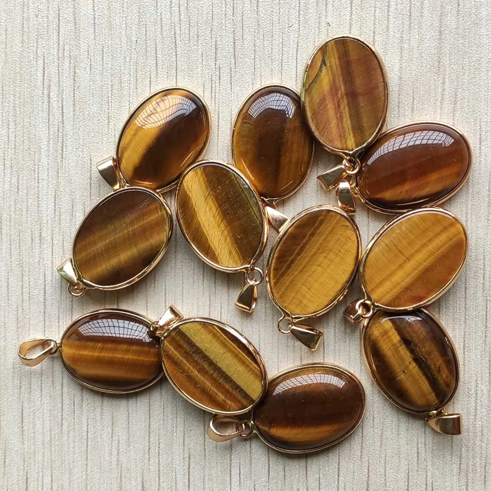Подвески с натуральным тигровым глазом золотистого цвета овальной формы для