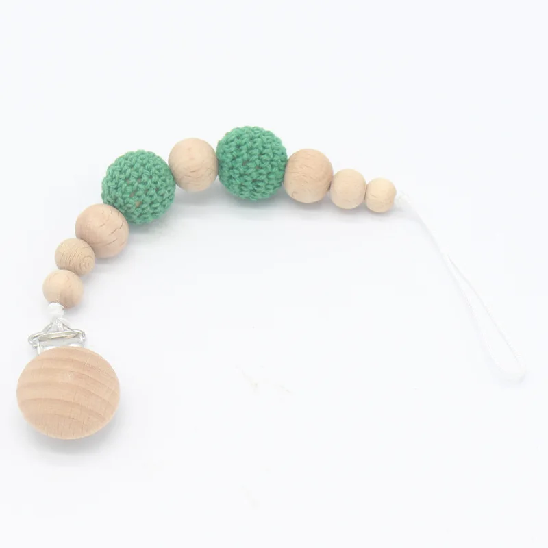 

New Baby Pacifier Chain Clip, Beech Wood Teether, Anti-drop Chain, Pacifier Clip, Anti-lost Chain, Wool Bead, Baby Molar Chain