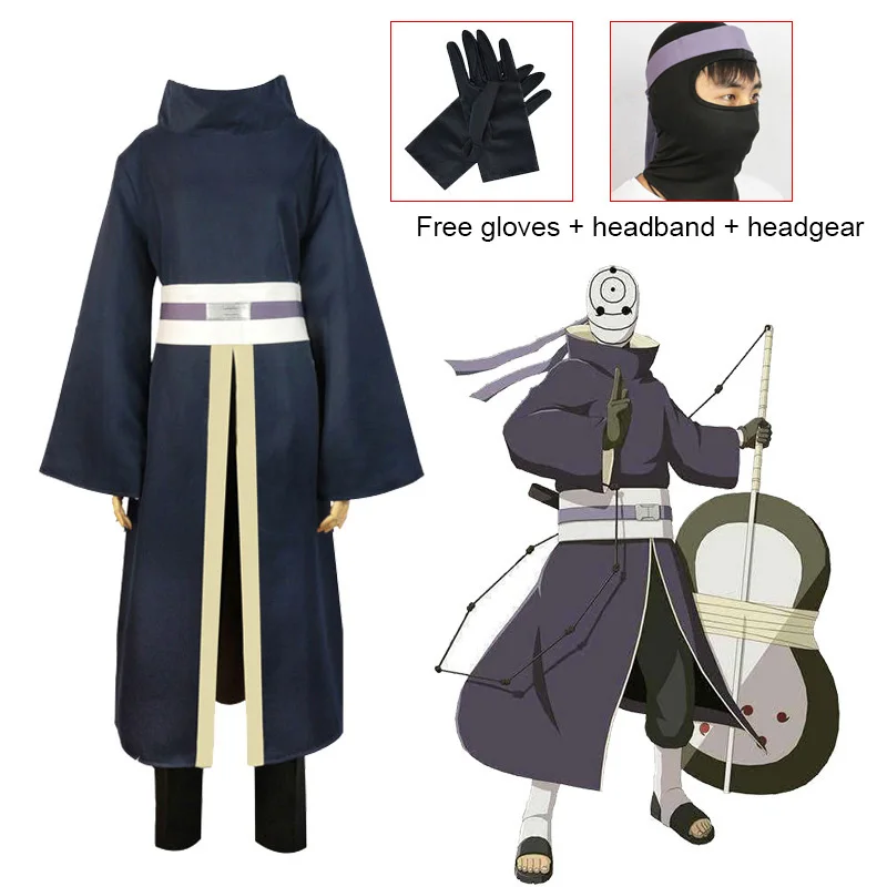 

2021 New Anime Uchiha Obito Cosplay Costumes Tobi Uniform Accessories Set Women and Men Full Set Mask Man Costume wigs
