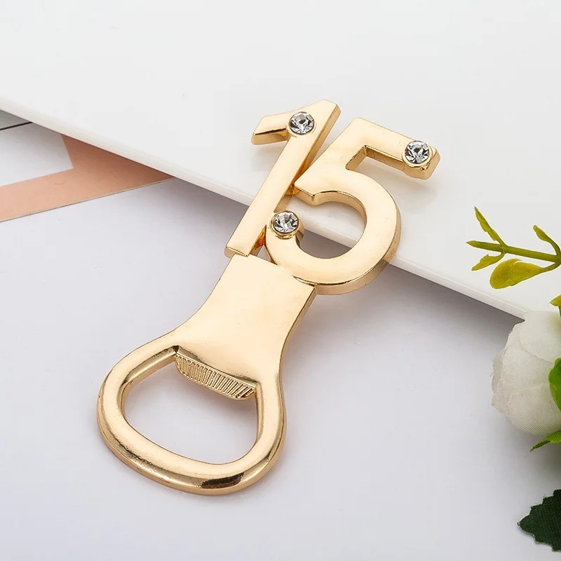

20 PCS 15th Birthday Party Gifts for Friends Golden 15 Shaped Beer Bottle Opener Wedding Favors for Guests Anniversary Gifts