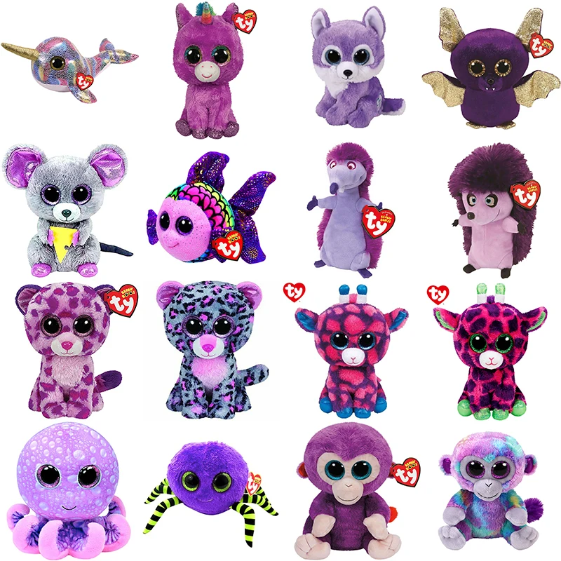 

Ty Beanie фиолетовая серия с большими глазами, кошка, единорог, обезьяна, леопард, плюшевая игрушка, милая мягкая кукла, детские игрушки, Детский ...