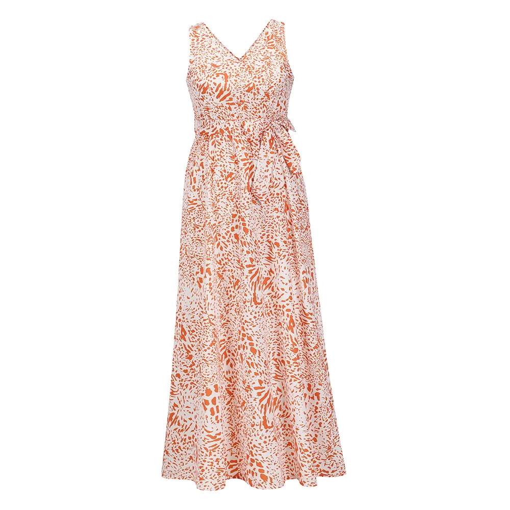 

2021 summer new fashion sexy double V-neck floral long skirt dress plus size dress