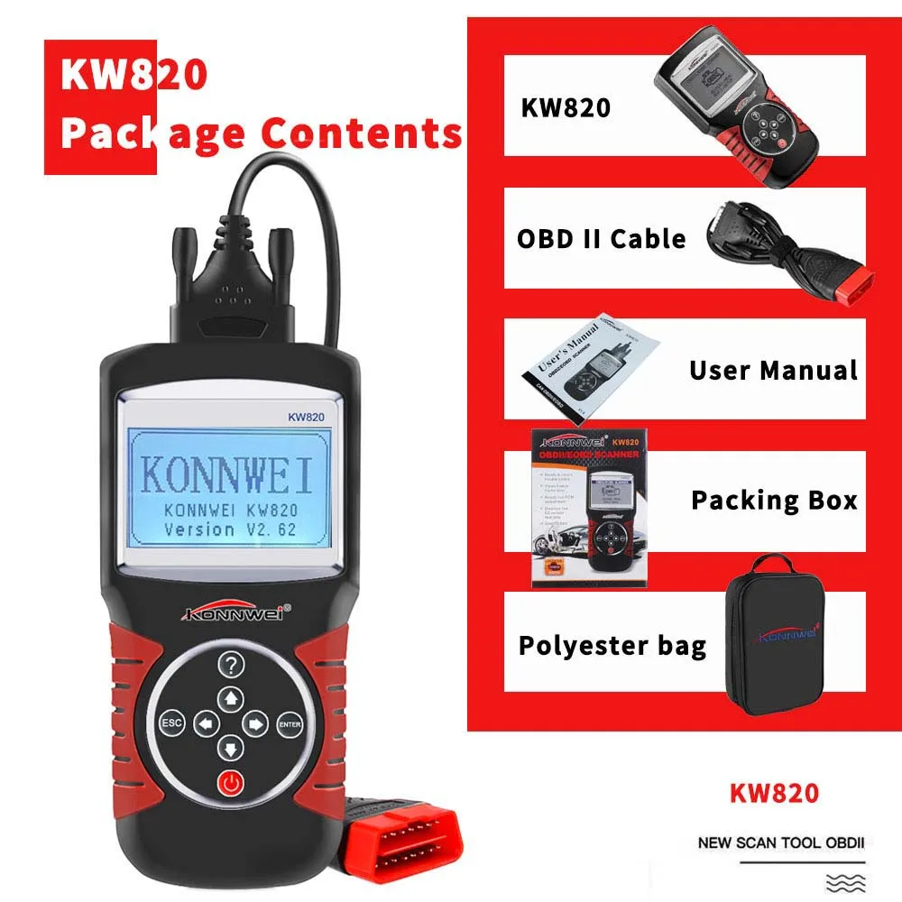 Автомобильный OBD OBD2 сканер считыватель кода Anto сканер диагностический инструмент KW820 EOBD OBDII диагностический сканер неисправностей двигателя автомобиля инструменты