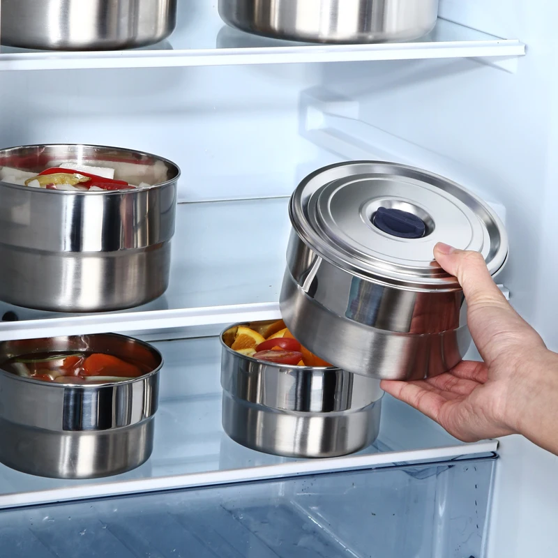 

304 Stainless Steel Kitchen Food Storage Container With Seal Lid Refrigerator Fresh Meat Fruit Vagetable Storage Box Container