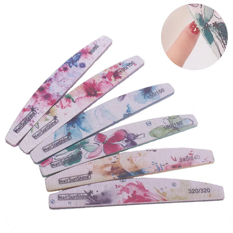 

80/100/150/180/240/320 Double Side 6pcs/set For Girls Colorful Portable Professional Printing Sapphier File Nail Files Sandpaper