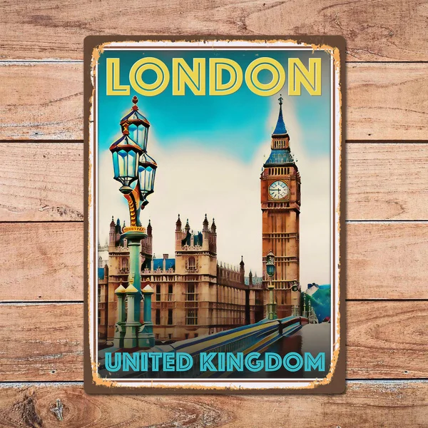 

Металлическая Оловянная табличка в лондонском английском стиле, Настенный декор для домашней комнаты, Ретро винтажный постер для путешест...