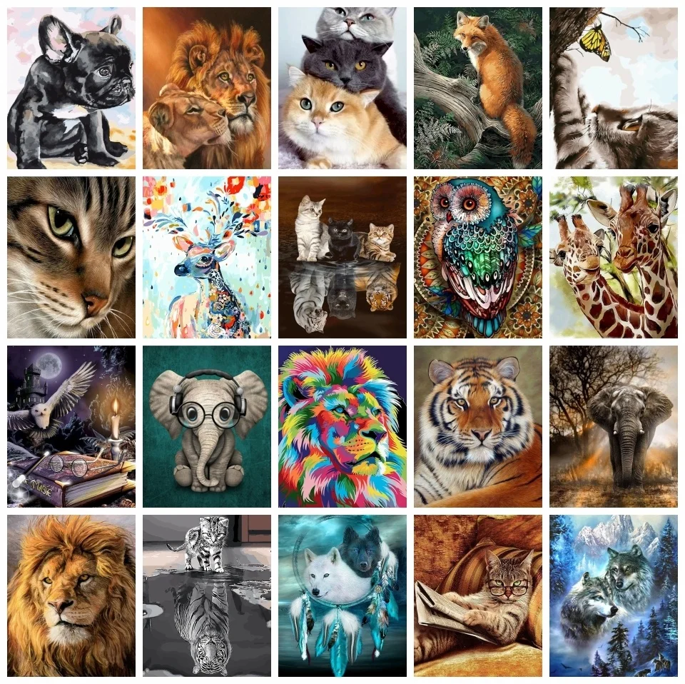 Набор для рисования по номерам на холсте кошка собака олень волк Лев сова | Дом и