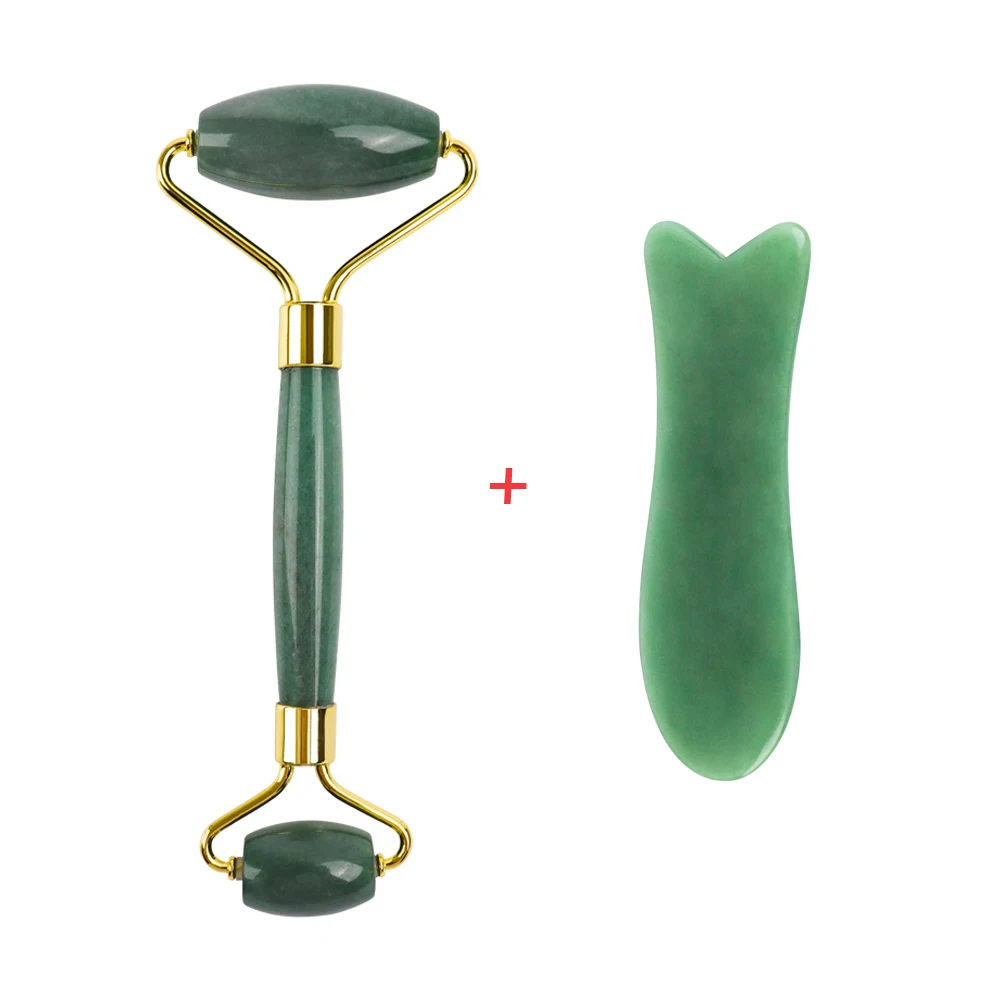 set 4 Нефритовый ролик и Gua Sha набор инструментов настоящий натуральный нефрит ролик для лица глаз шеи антивозрастной нефритовый ролик для массажа лица - Цвет: set 4