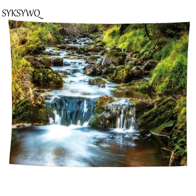 

nature scenery tapestry forest wall carpet stream wall blanket polyester fabric wall cloth drop shipping window fabric