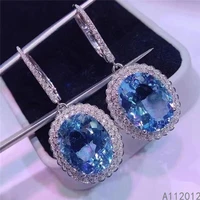 kjjeaxcmy fine jewelry 925 sterling silver natural blue topaz girl new classic earring eardrop support test chinese style