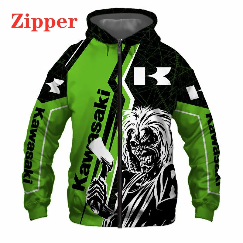 

2021 New Kawasaki Logo Hoodie 3D Digital Print Zip Hooded Sweatshirt High Quality Jacket Pullover Harajuku Casual Male Clothing