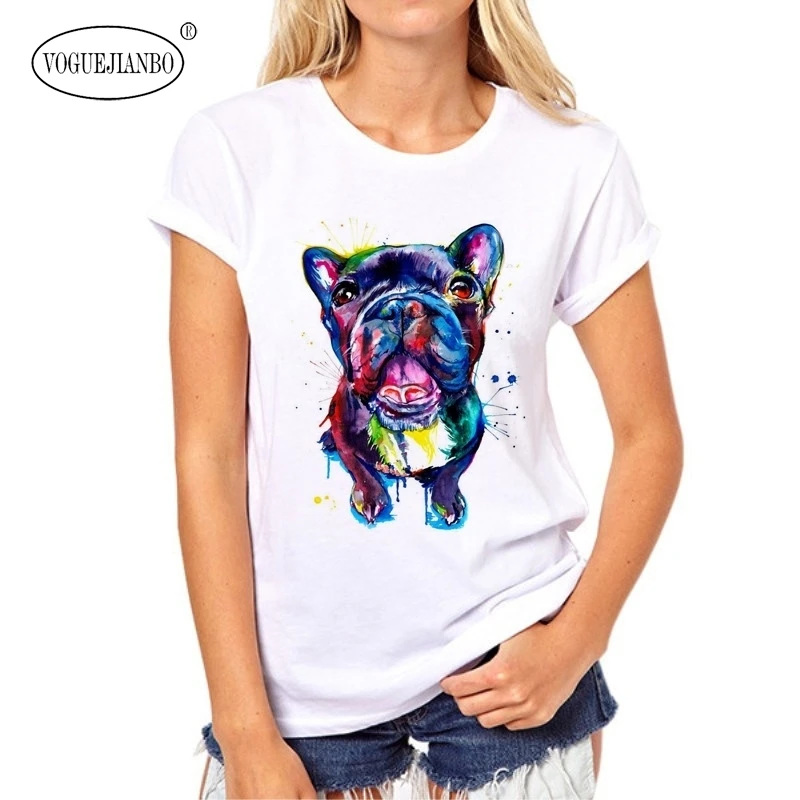 Женская Повседневная Спортивная футболка белая свободная с принтом милой собаки
