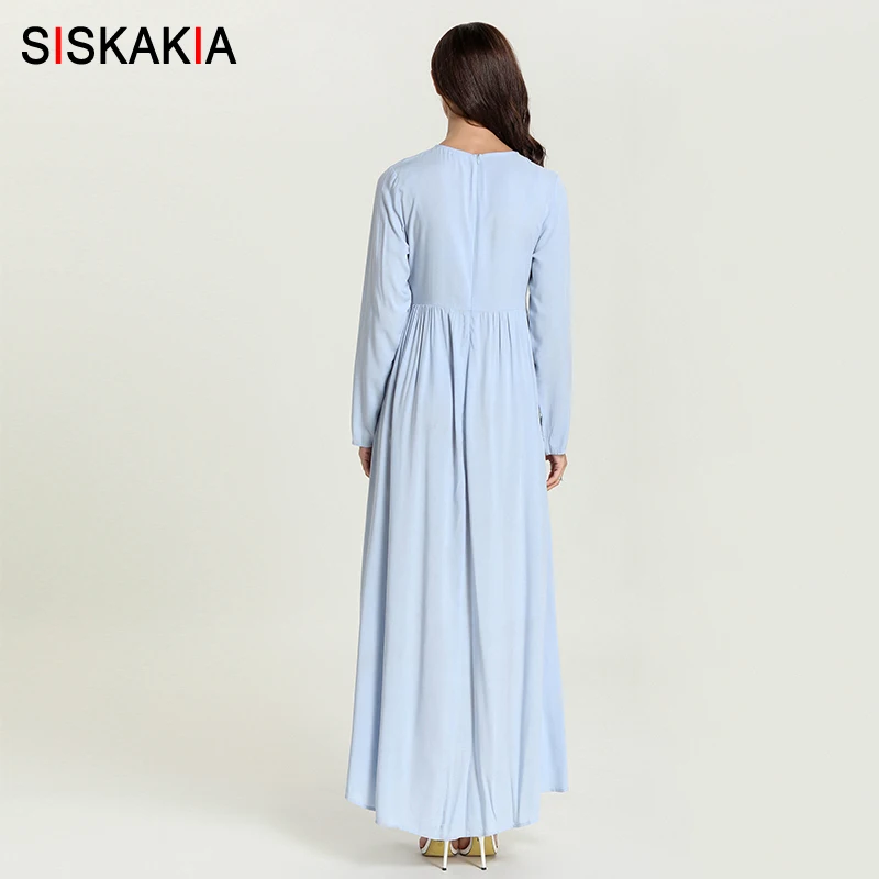 Siskakia, светильник, синее женское длинное платье, элегантное, Цветочная вышивка, тонкое, Свинг, макси, платья, осень, длинный рукав, Арабская одежда