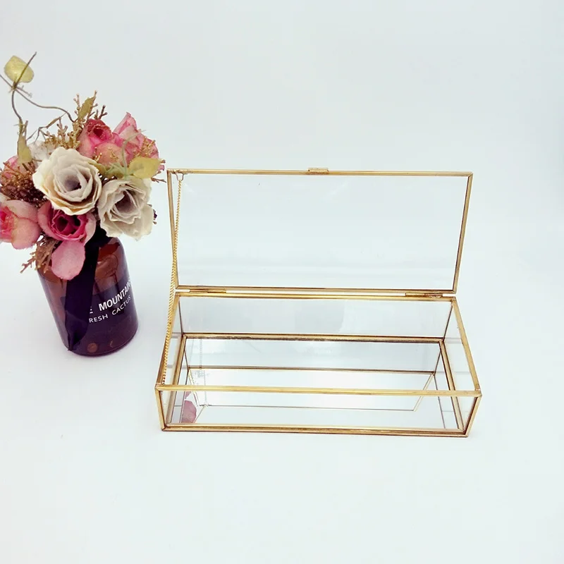 

Clear Glass Jewelry Box Makeup Cosmetic Organizer Watch Display Stand Bathroom Storage Rack Earrings Jewelry Storage Accessories