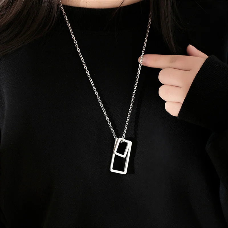 

Simple Hollow Square Pendant Necklace Geometric Metal Necklace For Men Women Jewelry Unisex