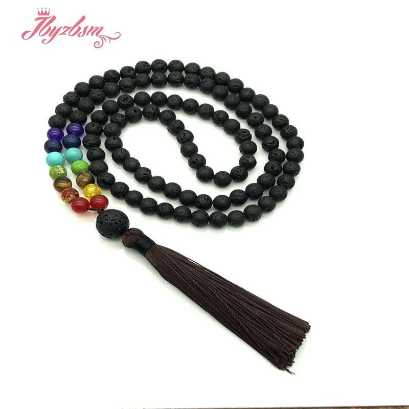 8 мм круглая ожерельльлье Лава для женщин чакра из вулканической глины медитации