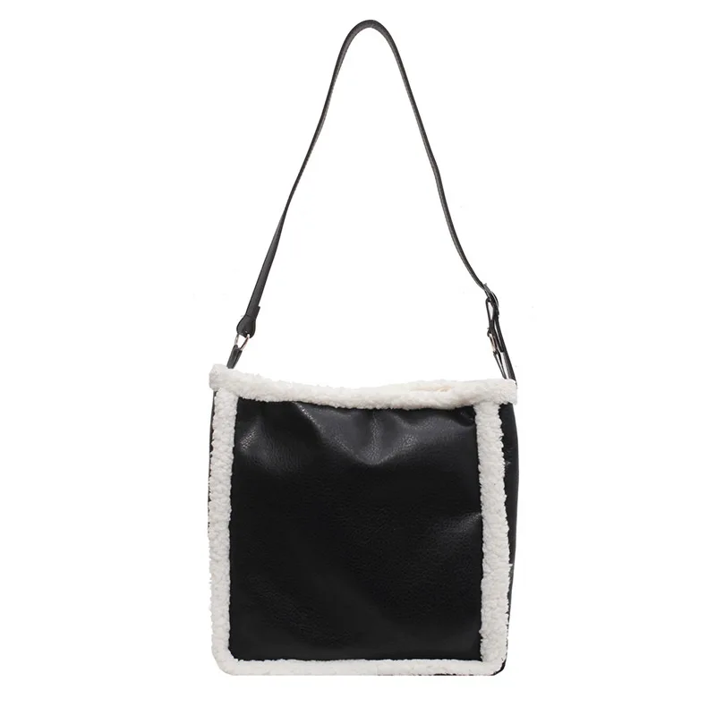 

Winter New Fashion Shoulder Bag Pu Leather Large Capacity Female Tote Bag Casual Plush Handbag Messenger Bag Soft Warm Bag
