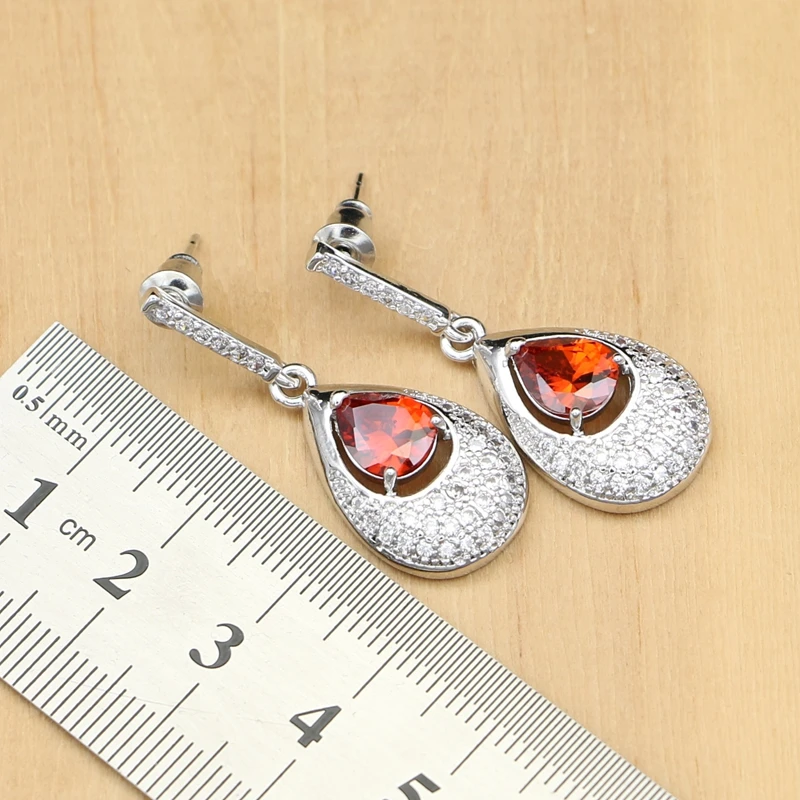 Комплект из колье и серёг серебра 925 пробы с красным фианитом | Украшения