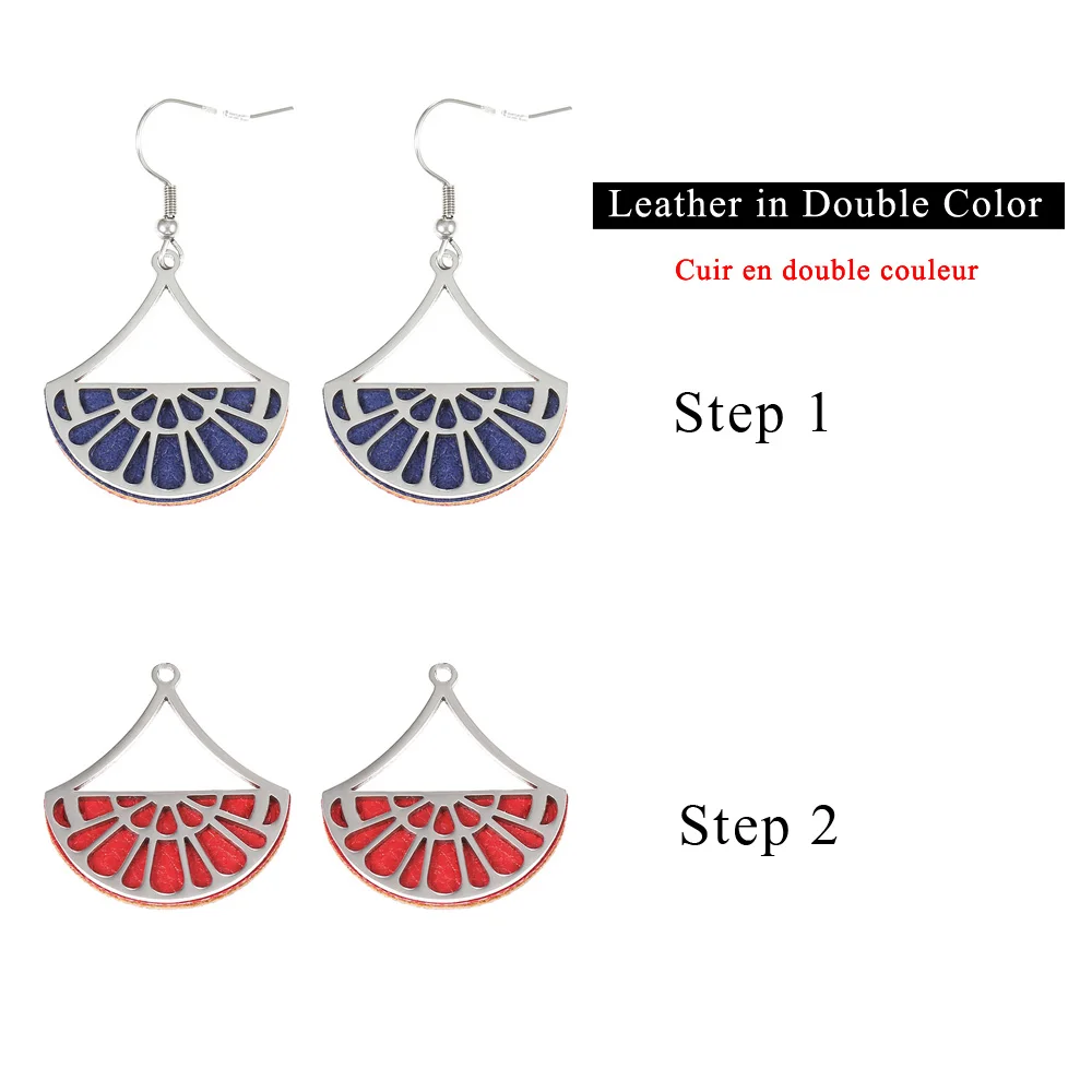 Cremo Stainless Steel Geometric Fan Pendant Earrings for Women Georgette Drop Hanging Earrings Leather Dangle Earrings Jewelry