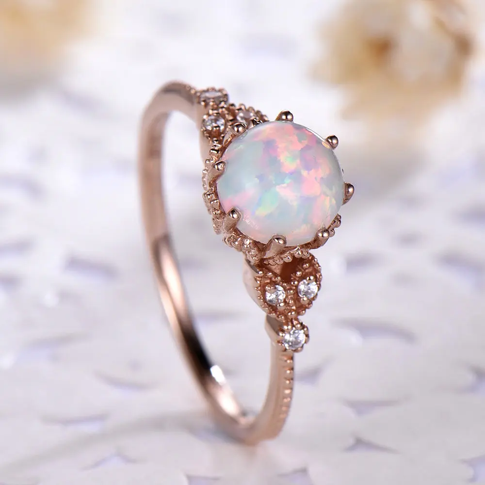 

Real 18K Rose Gold Color Diamond Crown Ring 925 Silver Plated Moonstone Opal Wedding Engagement Ring for Women anillo PARA MUJER