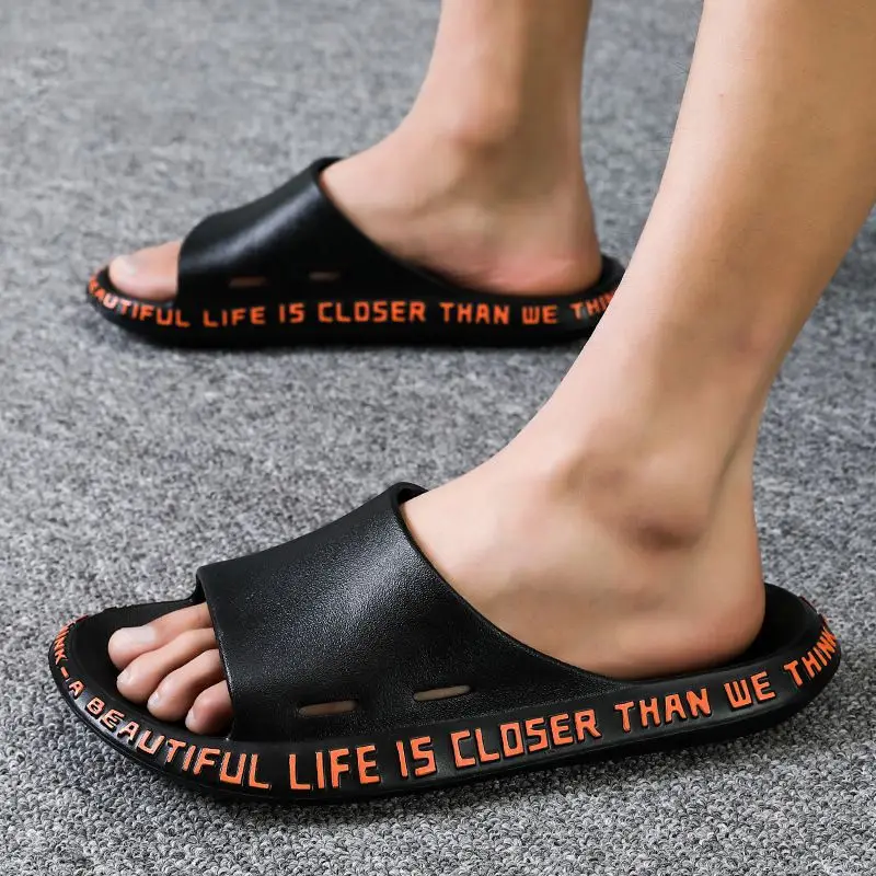 

Men Women Summer Slippers Beach Slide Sandals Words Flip Flops Non-Slip Soft Sole Lovers Couple Casual Shoes Zapatillas Mujer