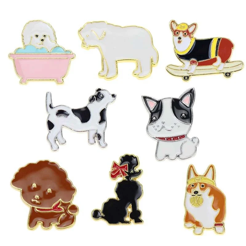 

8 styles of cute puppy Corgi Shiba Inu pit bull cartoon pet zinc alloy paint metal plating processing epoxy brooch badge