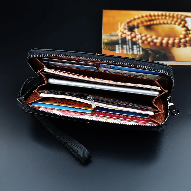 

Wallet Men's Long Zipper Wallet Fashion Men's Casual Multi-card Position Clutch Youth Mobile Phone Bag Genuine Ins