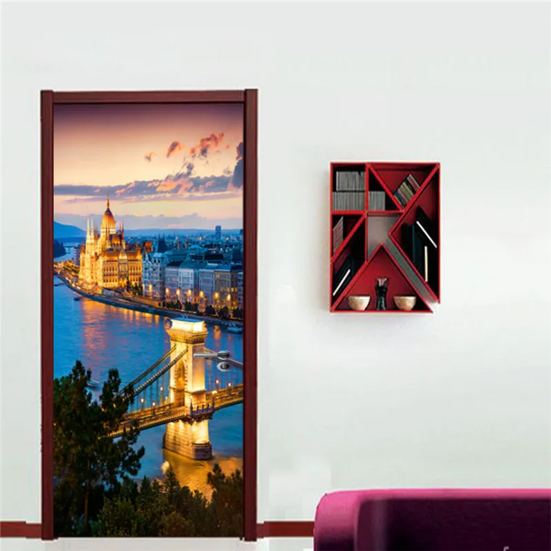 Настенная виниловая самоклеящаяся дверь современный городской Декор для дома 3D