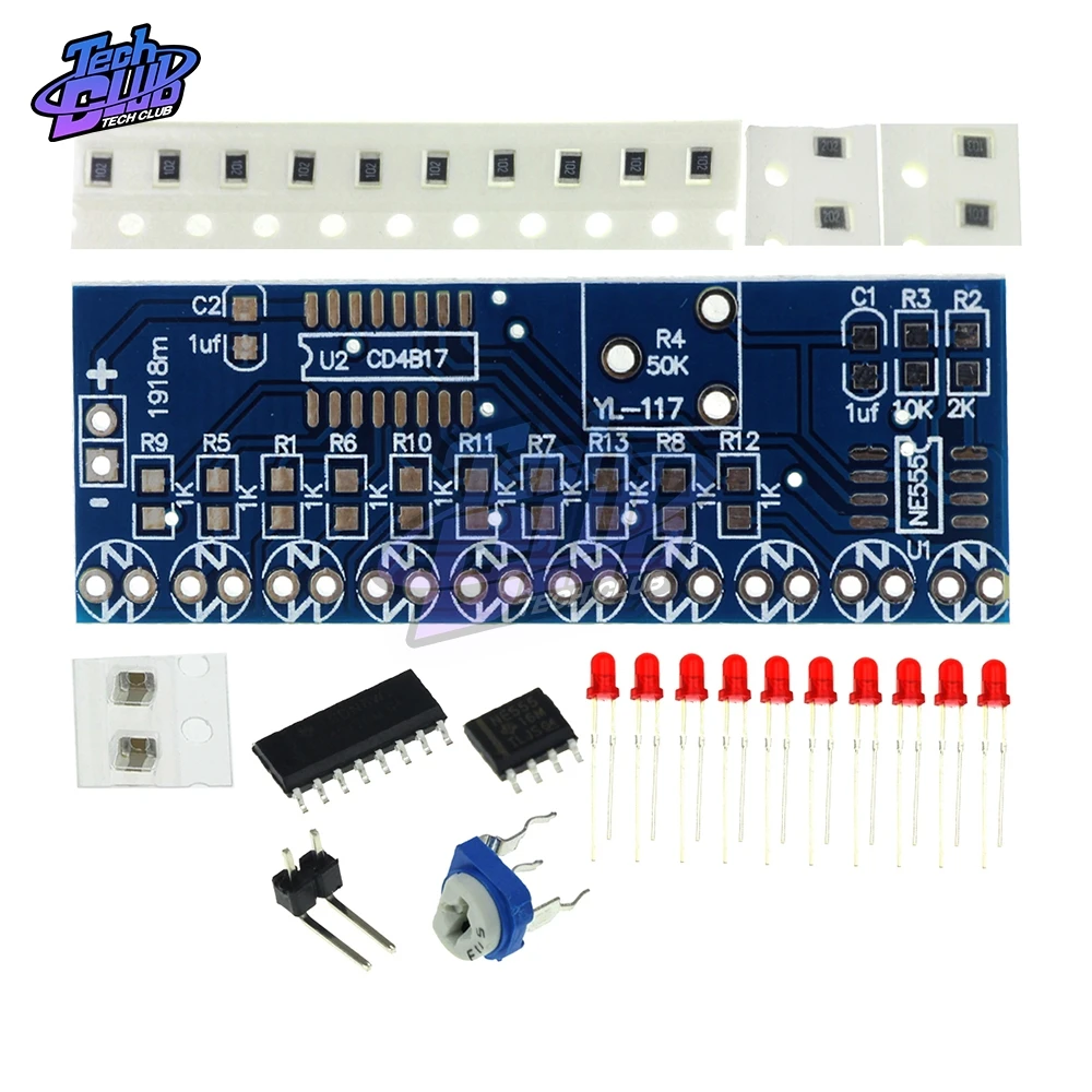 Наборы умной электроники NE555 + CD4017 светильник проточный светодиодный модуль DIY Kit |