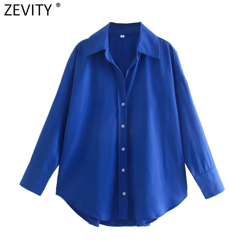 

Zevity Women Simply Single Breasted Poplin Casual Smock Blouse Office Ladies Long Sleeve Business Shirts Chic Blusas Tops LS9941
