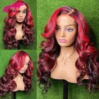 Парики из человеческих бразильских волос, парики из цветных человеческих волос, парики из человеческих волос с предварительно выщипанными волосами для женщин, волнистые человеческие волосы, передний парик на сетке 13X4