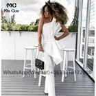 Женский Длинный атласный комбинезон, белый комбинезон с большим бантом и оборками, эластичное атласное платье на одно плечо для выпускного вечера, 2021