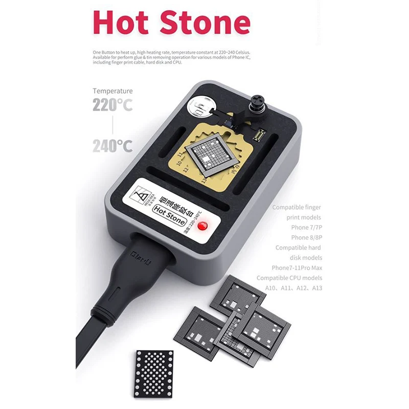 QIANLI Hot Stone 3 in1 fingerprint hard drive CPU for iPhone 7- MAX- 11 Pro Max constant temperature removal glu platform | Инструменты
