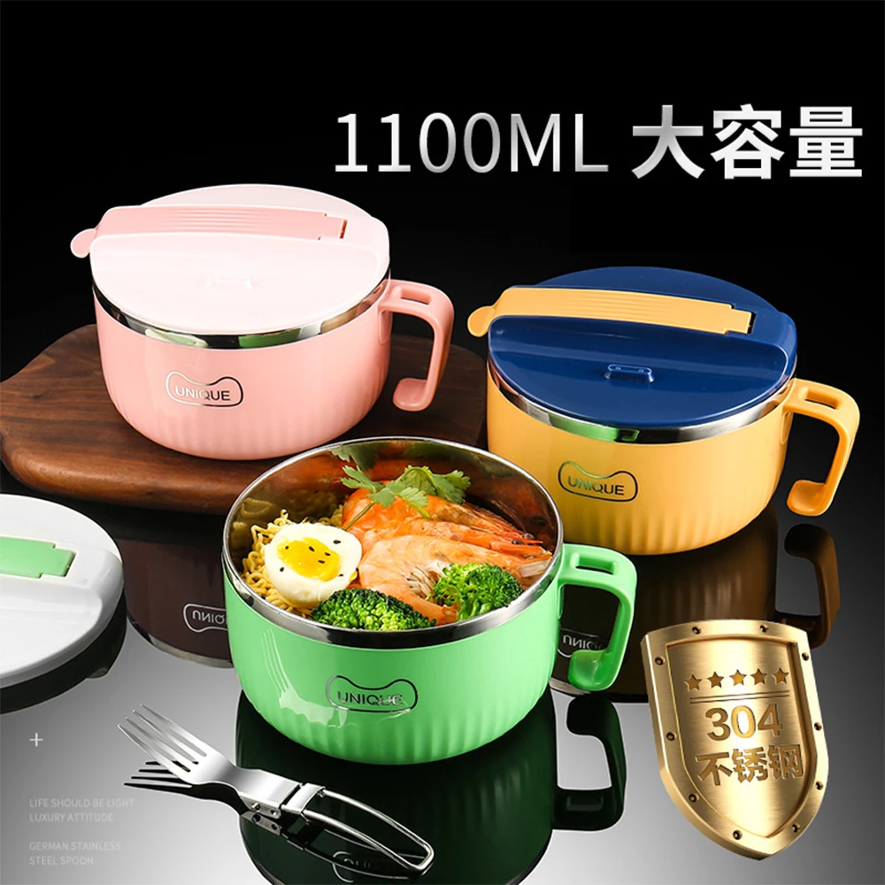 

Instant noodle bowl with lid large student dormitory with 304 stainless steel instant noodle bowl lunch box eating bowl