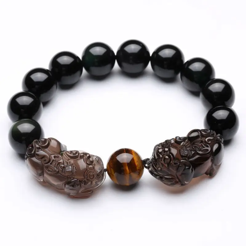 Браслеты и браслеты для мужчин женщин BOEYCJR с натуральным черным камнем Pixiu смелые