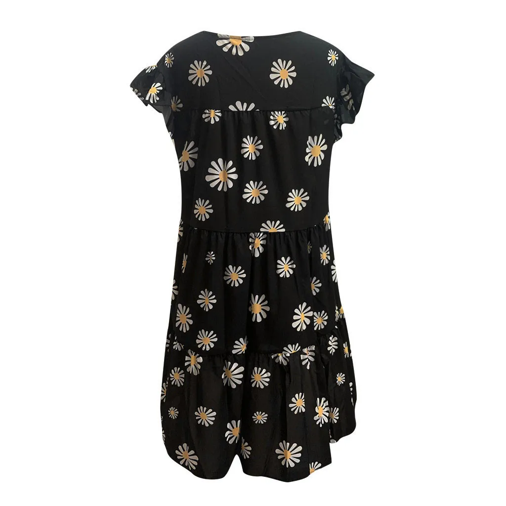 

Summer Boho Dresses For Women Vintage Floral Print Sweet Holiday A-Line Dress Loose Casual Short Sleeve Dress Plus Size Vestidos