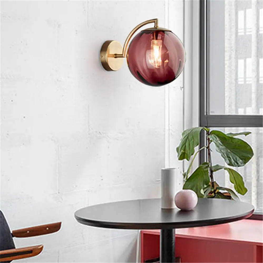 Postmodern Designer Colored Glass Ball Wall Lamp Led Indoor Lighting Fixture Decorative Nightstand Lamps Bedroom Bedside Light | Лампы и