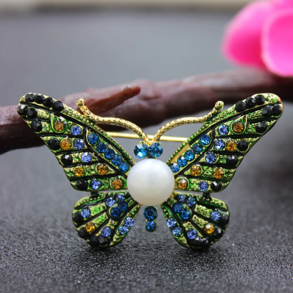 KingDeng Бабочка Броши Жемчужина Женские Аксессуары Горный Хрусталь Милые Подарки
