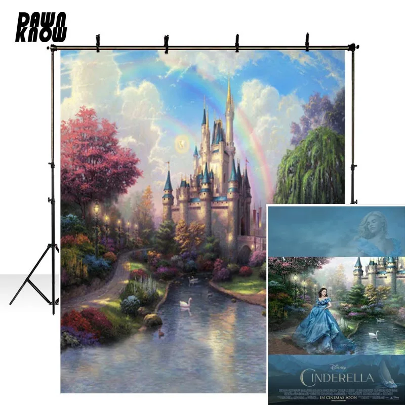 

DAWNKNOW Fairy Tale Forest Backdrop Photography Cinderella Castle Rainbow Background For Wedding Children Photo Studio CM6758