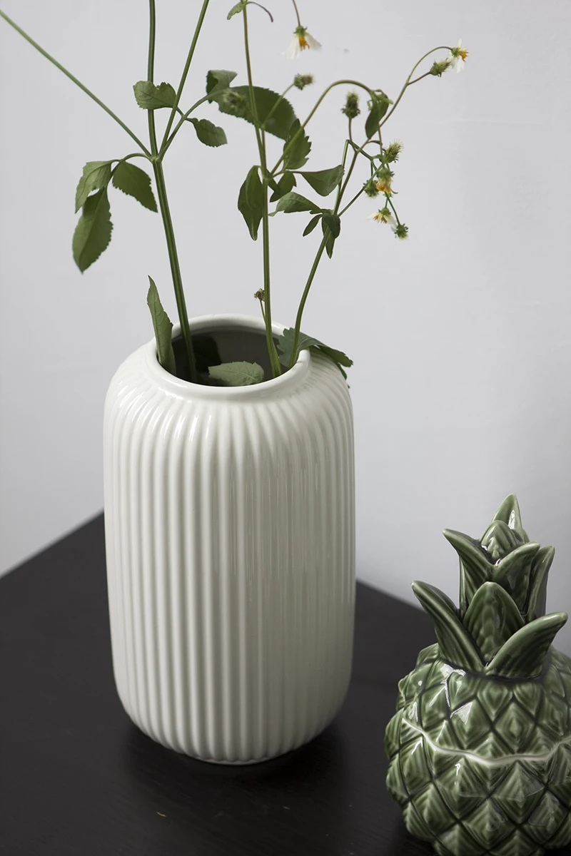 

White ceramic vase modern minimalist embossed pineapple storage jar home decoration