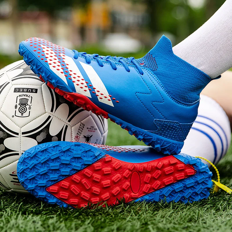 

Men's Soccer Shoes High Ankle Cleats Teenager Breathable Sneakers Kids Grass Training FG / TF Antiskid Football Boots Size 35-46