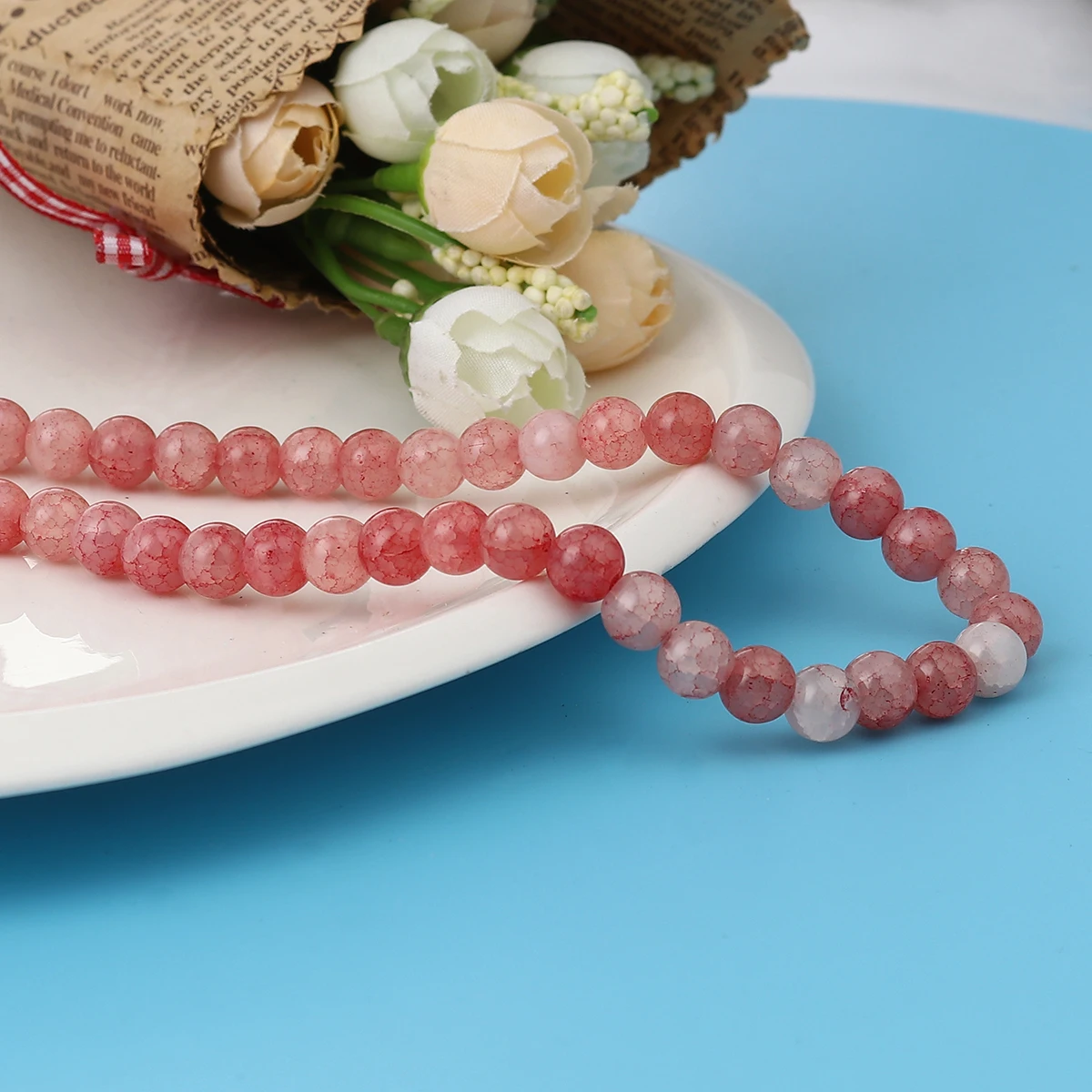 

Round Glass Beads Blue Violet Crack Imitation Stone About 8mm Dia 75cm(29 4/8") long, 2 Strands (Approx 105 PCs/Strand)