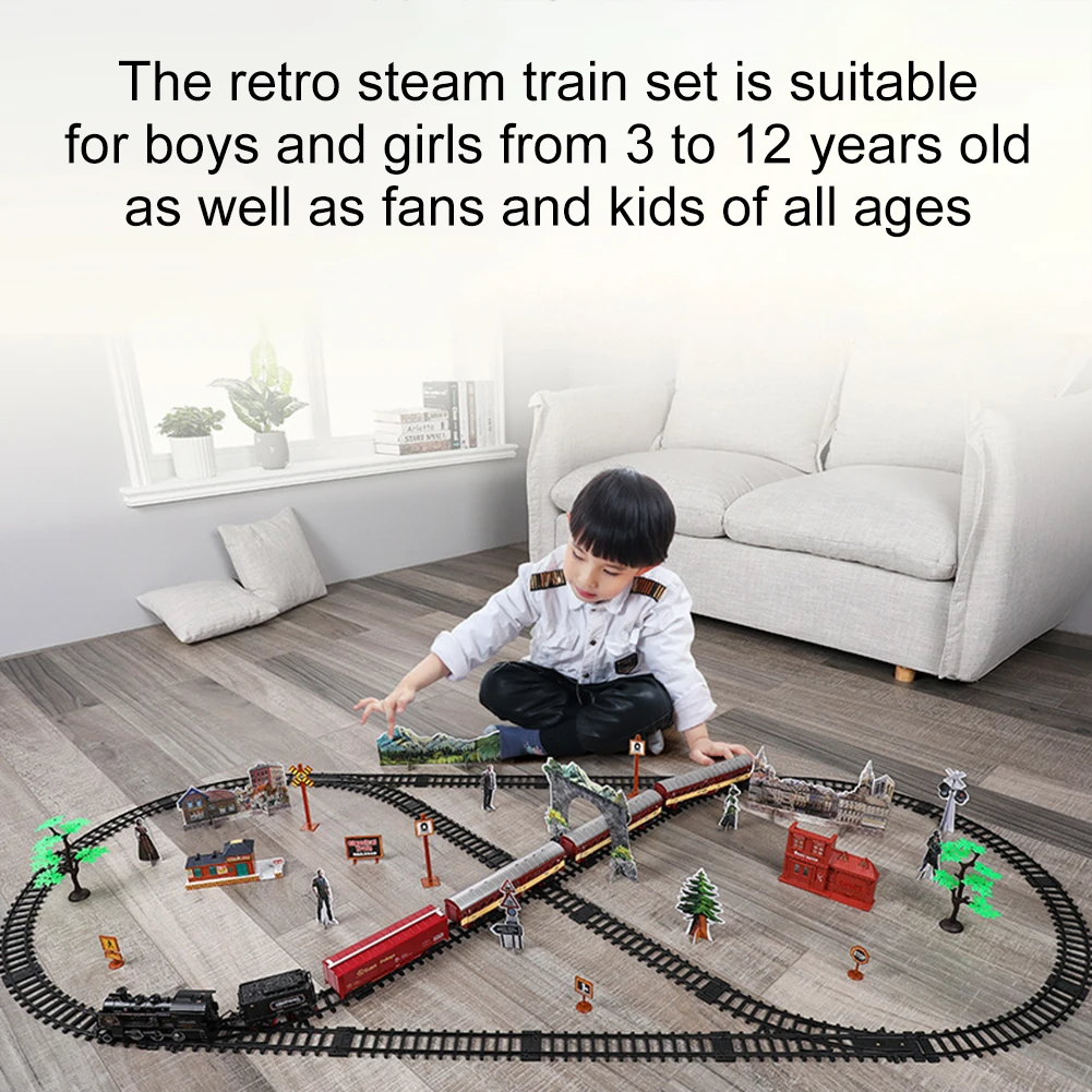 Electric Train Toy set Car Railway and Tracks Steam Locomotive Engine Diecast Model Educational Game Boys Toys for Children Kids