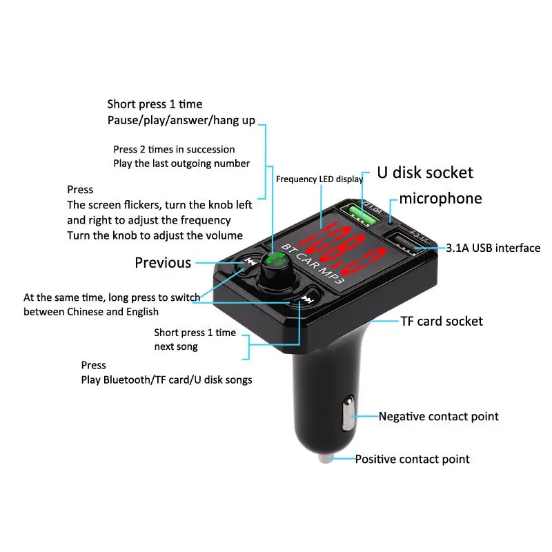Беспроводной FM-передатчик с Bluetooth и mp3-плеером автомобильное зарядное устройство