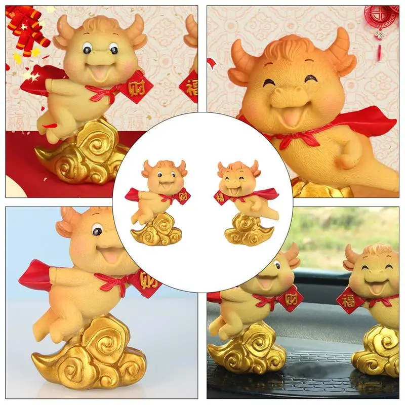 

2Pcs Adorable Vivid Resin Cattle Craft Ox Figurine Car Ornament for Car Home Auto